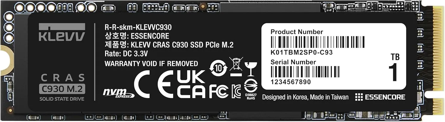 KLEVV CRAS C930 1TB M.2 2280 NVMe PCIe Gen4x4 Internal Gaming SSD with Aluminium Heatsink, Compatible with PS5, up to 7400MB/s with DRAM Cash (K01TBM2SP0-C93)