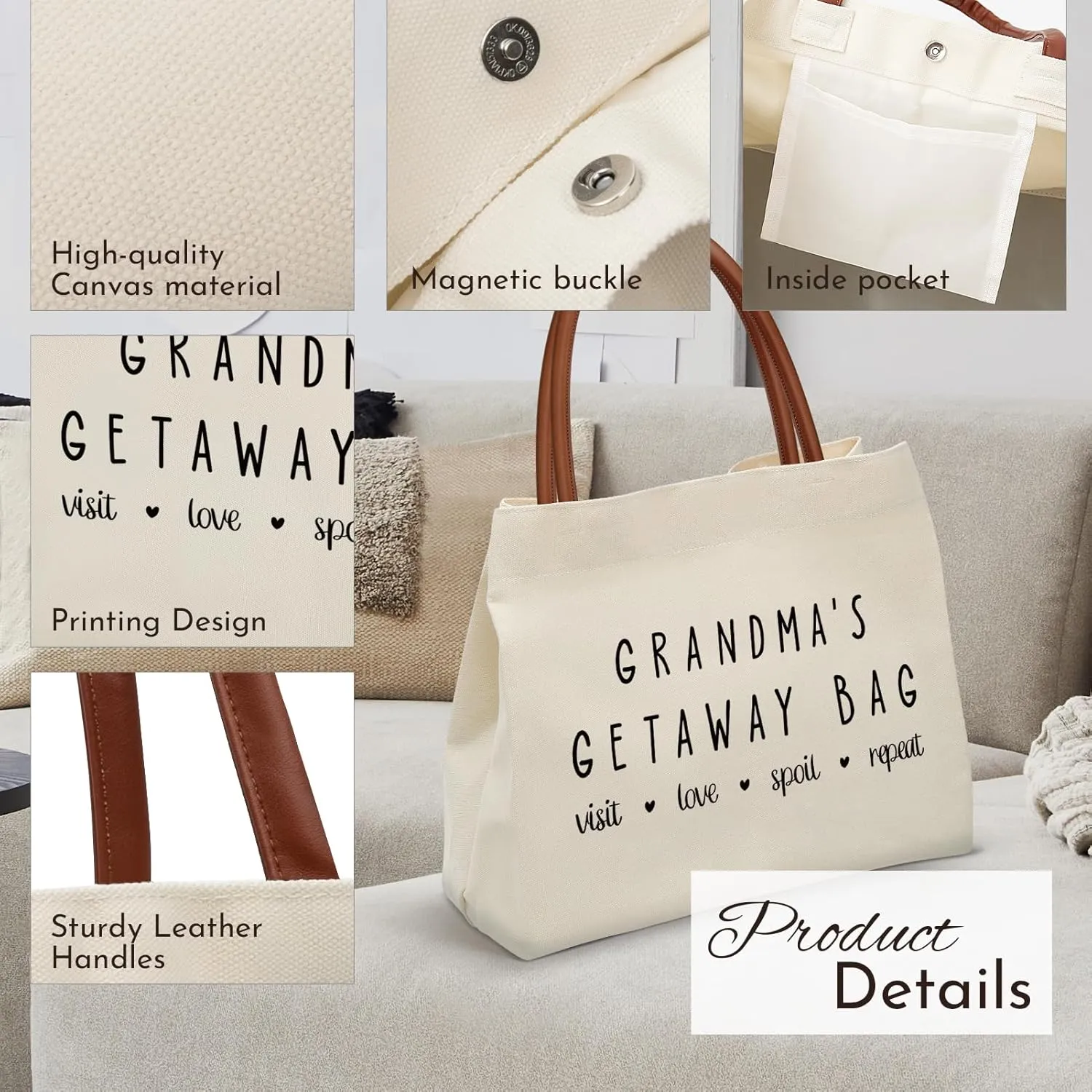 KLL Grandma Gifts Canvas Tote Bag: Christmas & Birthday Gifts for Mimi, Nana