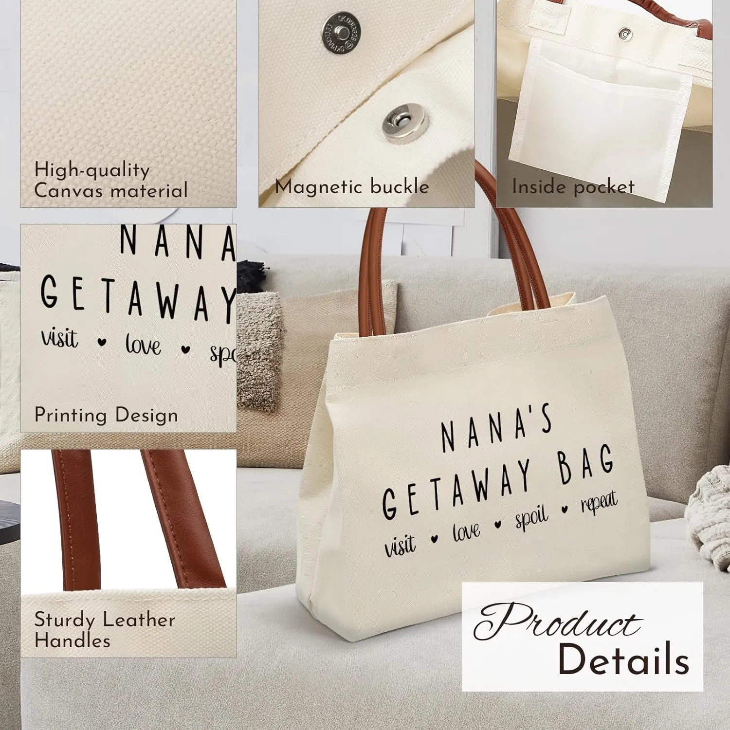 KLL Grandma Gifts Canvas Tote Bag: Christmas & Birthday Gifts for Mimi, Nana