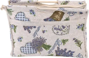 Knitting Needle Storage Bag, Exquisite Wood Handle Woven Fabric Storage Bag Travel Yarn Storage Tote Organizer Yarn Storage Crochet Bag for Knitting Needles Sewing Tools (Blue Flower)