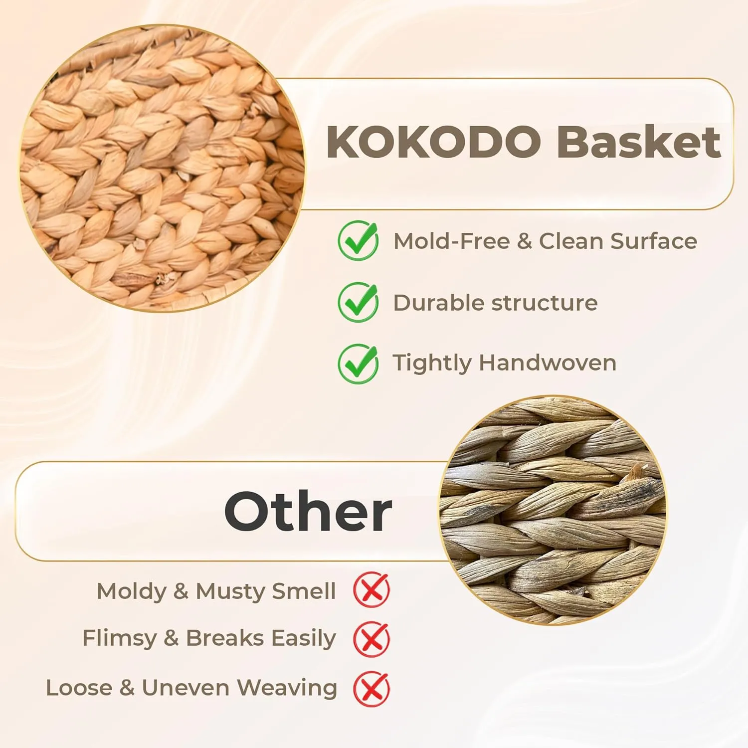 KOKODO 16.5"Lx13"W Large Wicker Storage Baskets with Chalkboard, Stylish and Durable Water Hyacinth Rectangle Handwoven Basket Bin with Metal Frame & Handle for Room Organizing