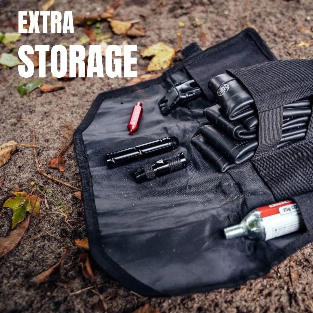 KOM Cycling Saddle Tool Roll Bag for Road, Mountain Biking, and Gravel Cycling - Saddle Roll is an alternative to the traditional Cycling Saddle Bag - Features 3 pockets and ATOP dial for tightening!