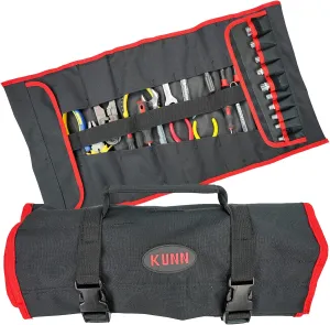 KUNN Tool Roll Organizer,Wrench & Screwdriver Tool Pouch Heavy Duty 32 Pockets Roll Up Tool Bag,Black/Red