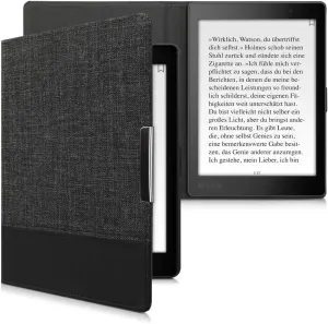 kwmobile Case Compatible with Kobo Aura ONE - PU Leather and Canvas e-Reader Cover - Anthracite/Black