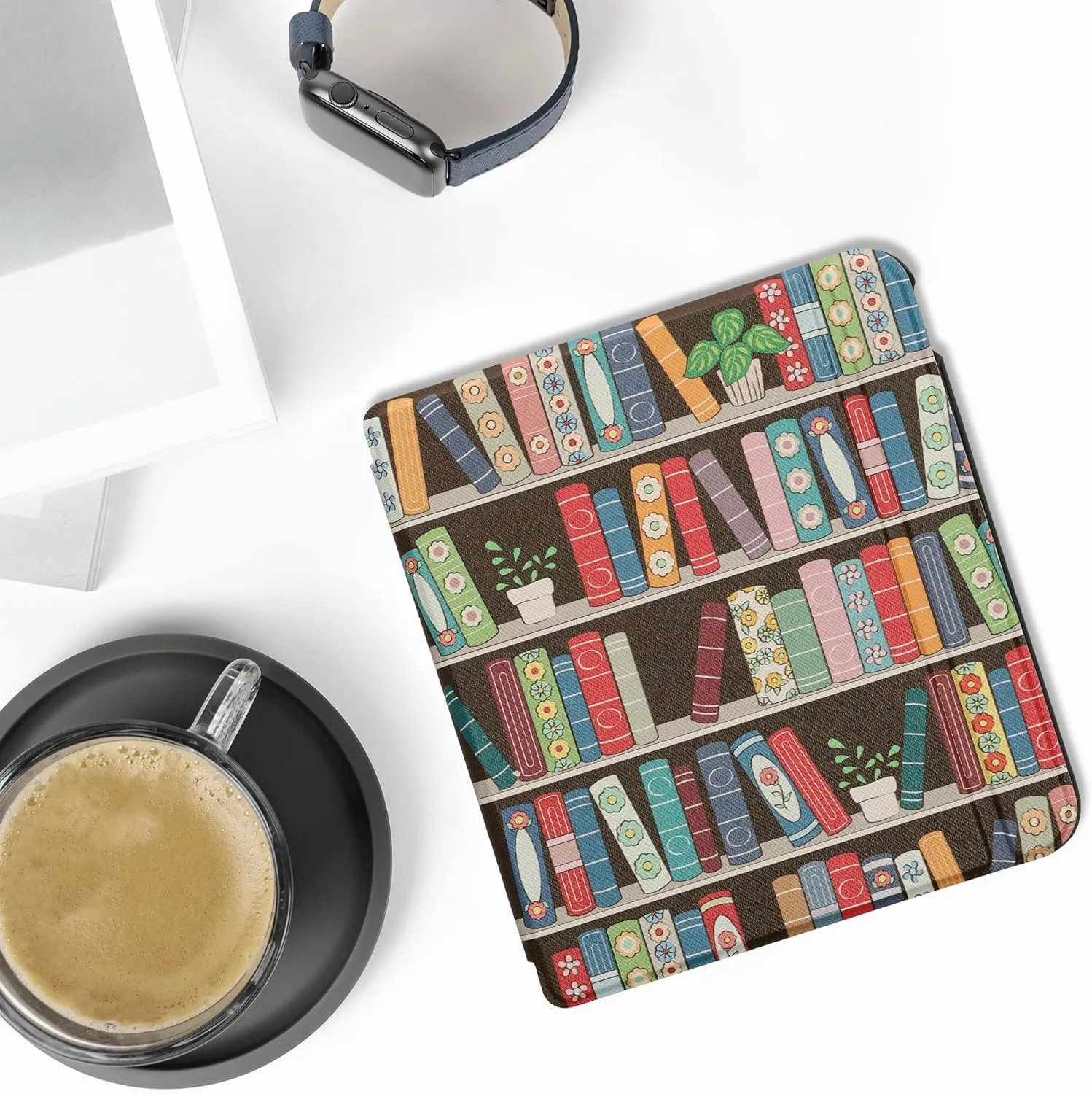 kwmobile Case Compatible with Kobo Libra Colour Case - eReader Cover - Summer Library Blue/Green/Dark Pink