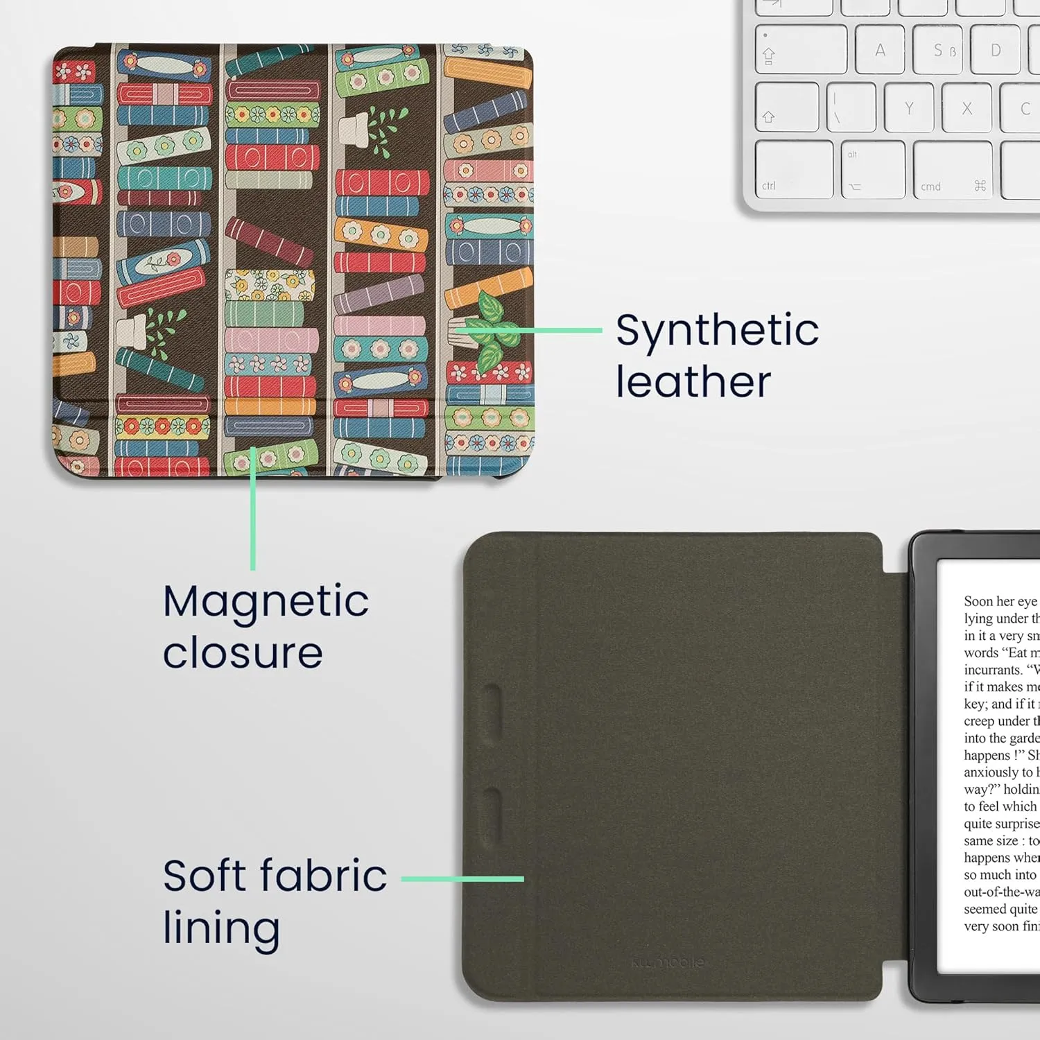 kwmobile Case Compatible with Kobo Libra Colour Case - eReader Cover - Summer Library Blue/Green/Dark Pink