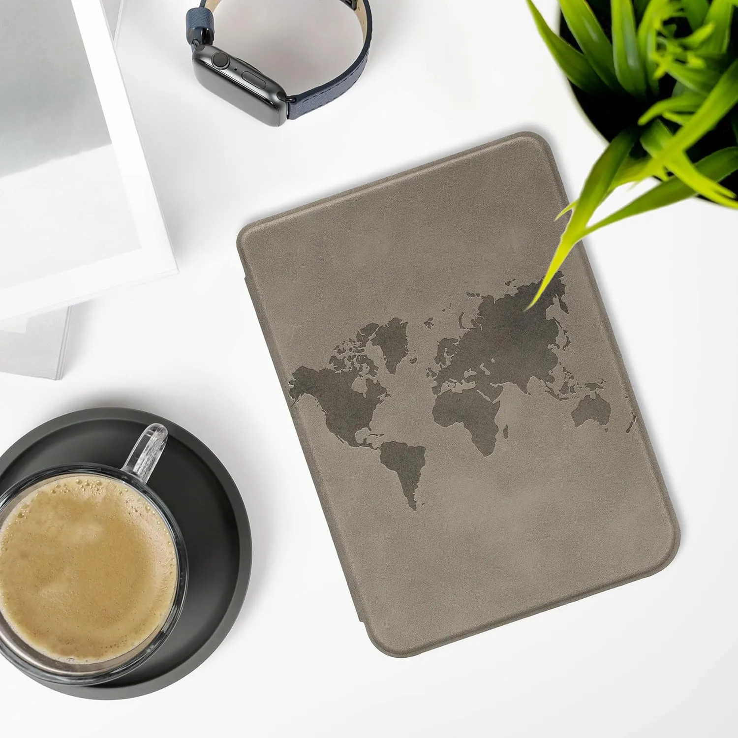 kwmobile Cover Compatible with Kobo Clara BW/Colour Cover - eReader Case - Travel Outline Grey