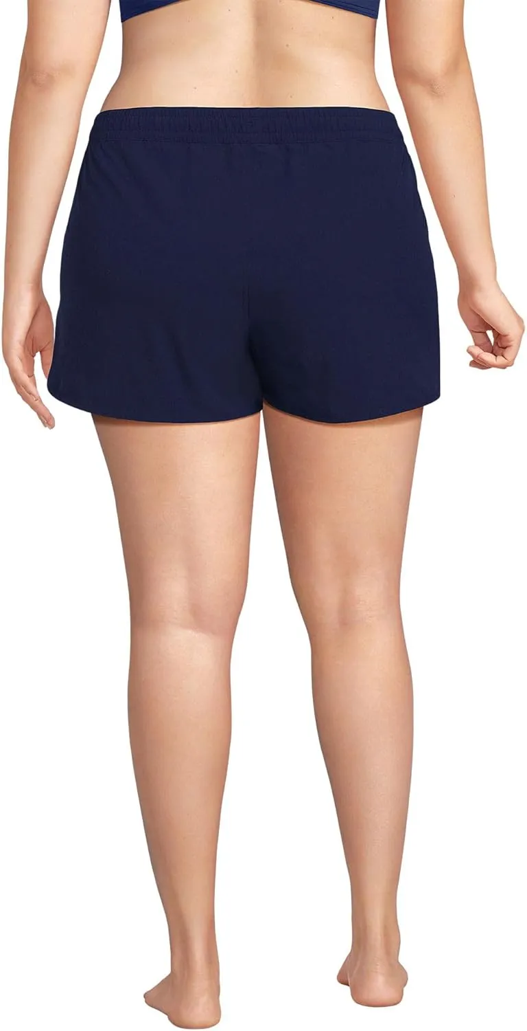 Lands' End Women's Woven Packable 3" Dolphin Hem Swim Cover-up Shorts