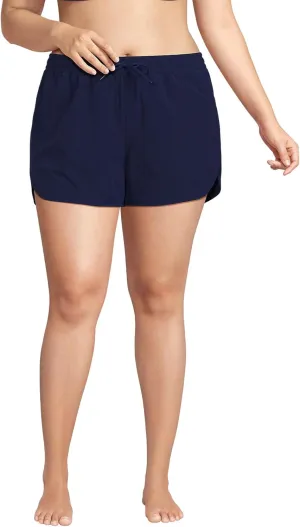 Lands' End Women's Woven Packable 3" Dolphin Hem Swim Cover-up Shorts