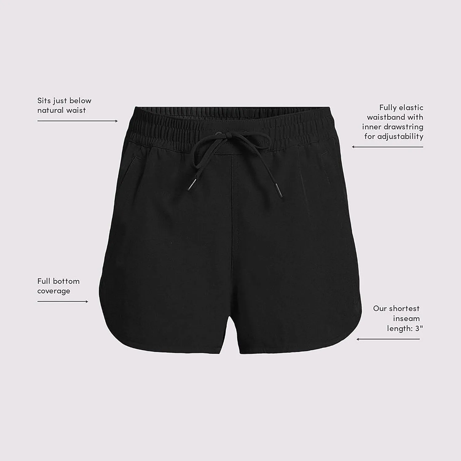 Lands' End Women's Woven Packable 3" Dolphin Hem Swim Cover-up Shorts