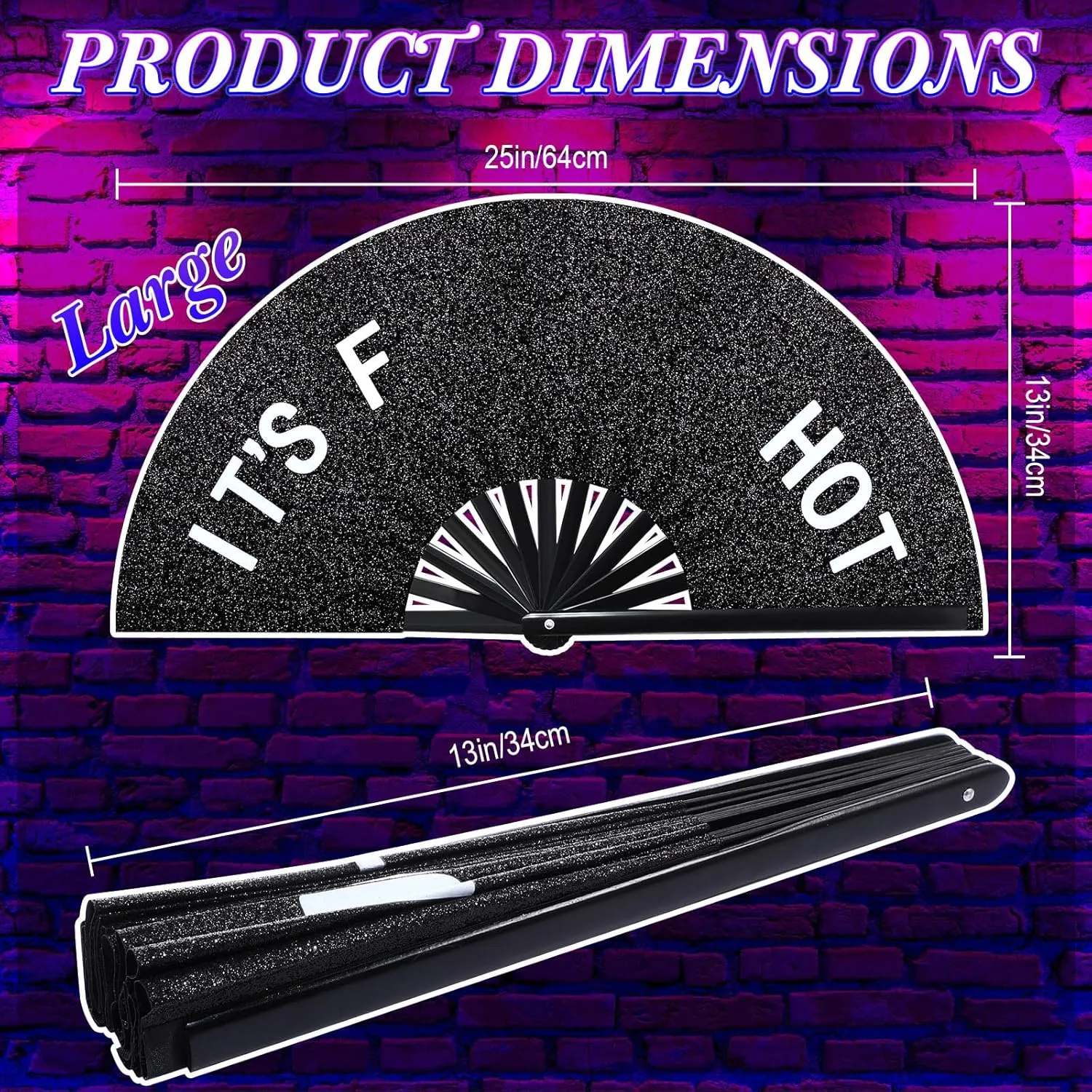 Large Folding Hand Rave Fan for Men Women Bamboo Folding Clack Hand Fan for EDM Music Disco Rave Festival Party Supplies(Cool)