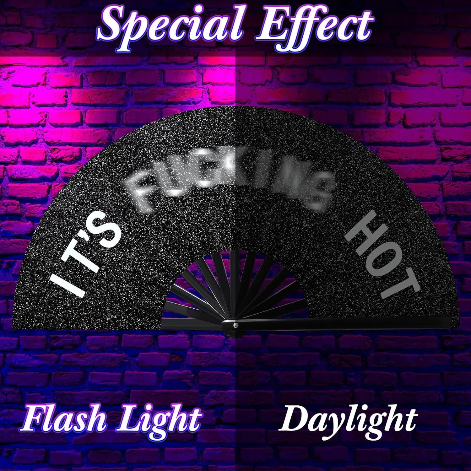 Large Folding Hand Rave Fan for Men Women Bamboo Folding Clack Hand Fan for EDM Music Disco Rave Festival Party Supplies(Cool)