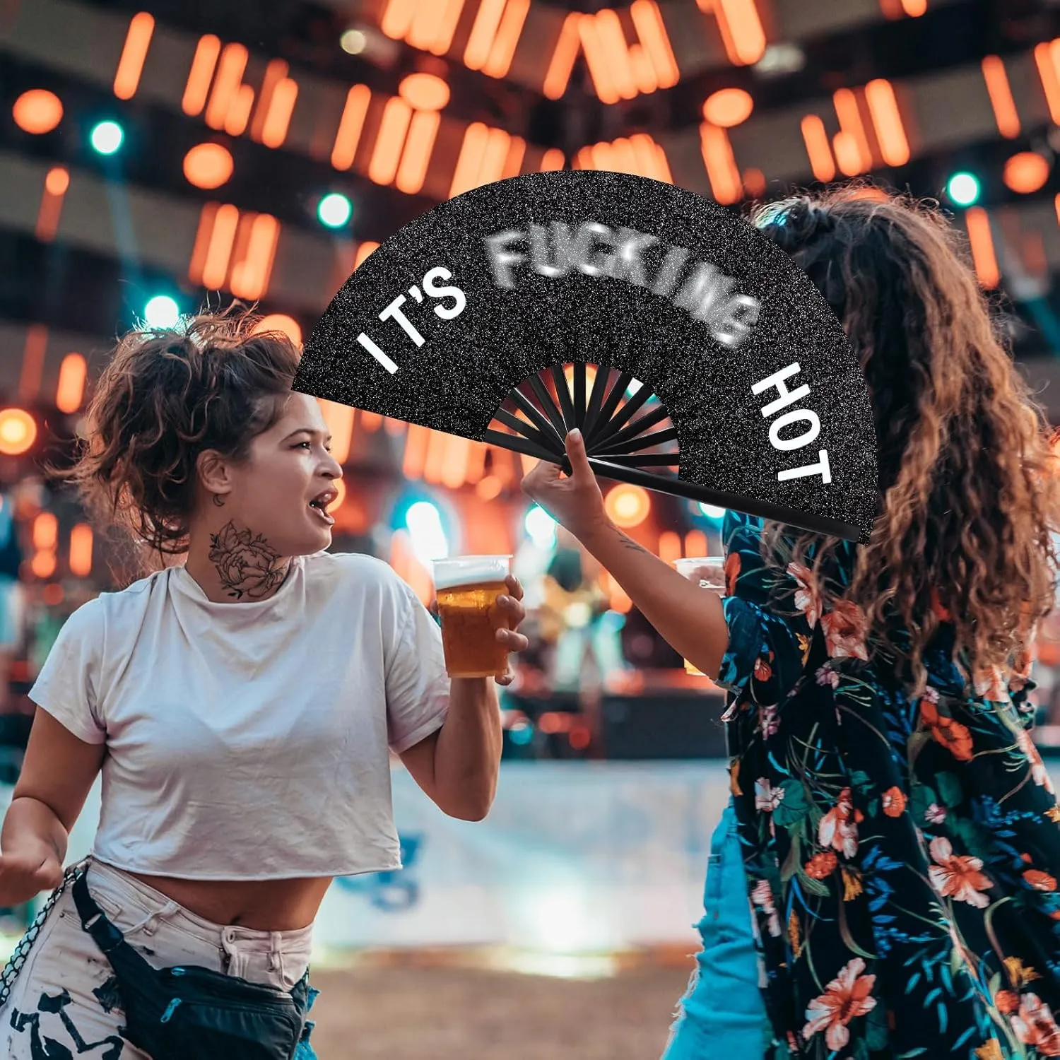 Large Folding Hand Rave Fan for Men Women Bamboo Folding Clack Hand Fan for EDM Music Disco Rave Festival Party Supplies(Cool)