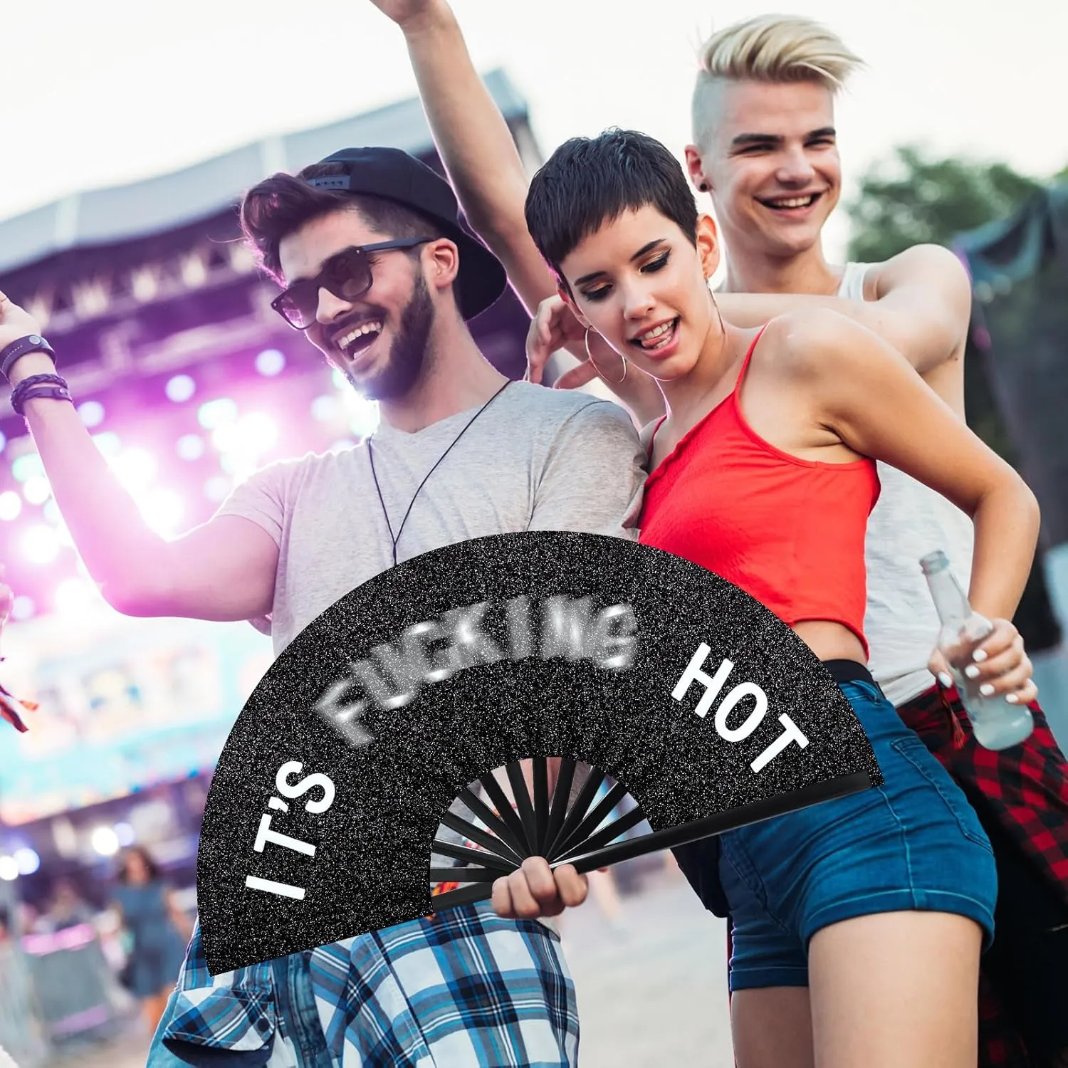 Large Folding Hand Rave Fan for Men Women Bamboo Folding Clack Hand Fan for EDM Music Disco Rave Festival Party Supplies(Cool)