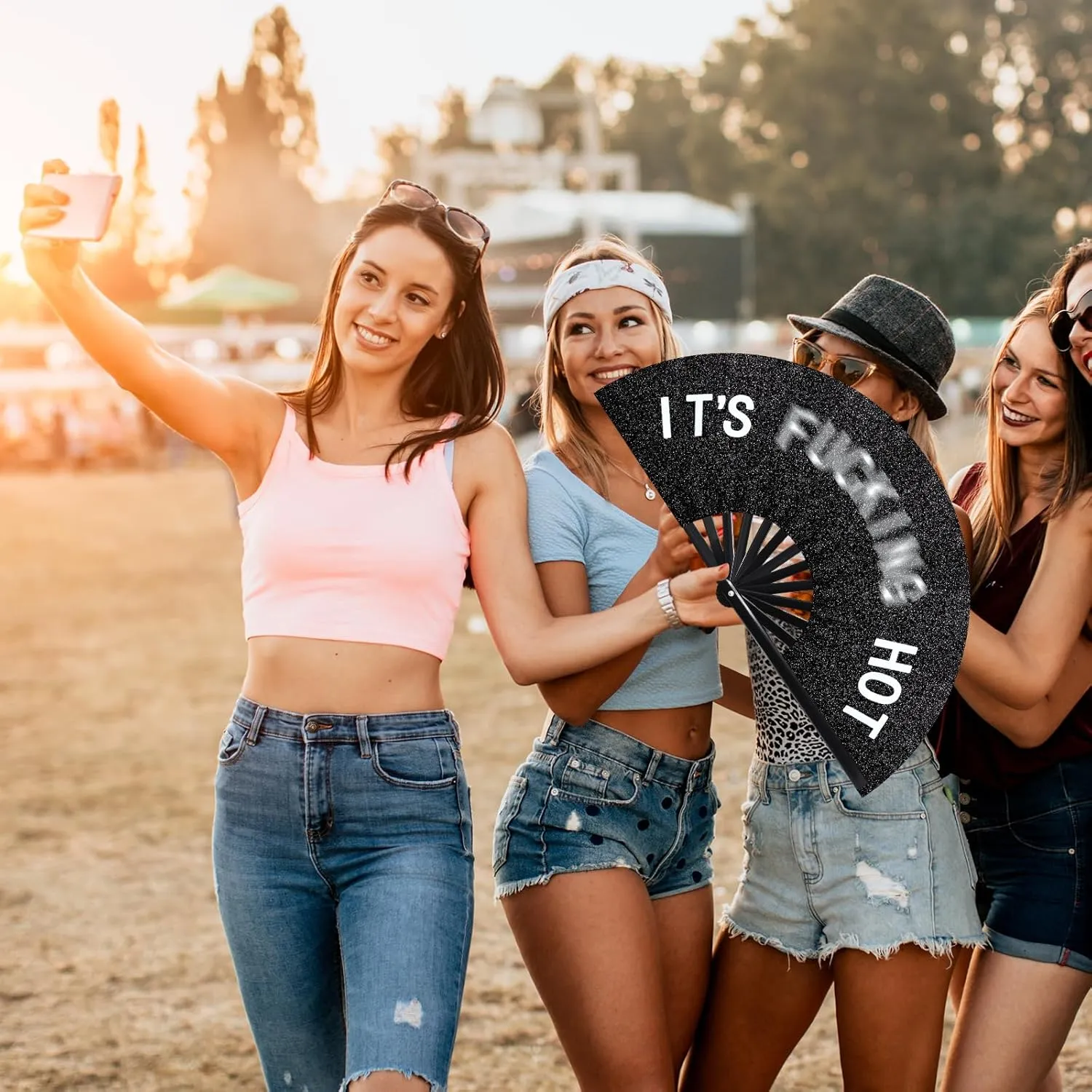 Large Folding Hand Rave Fan for Men Women Bamboo Folding Clack Hand Fan for EDM Music Disco Rave Festival Party Supplies(Cool)