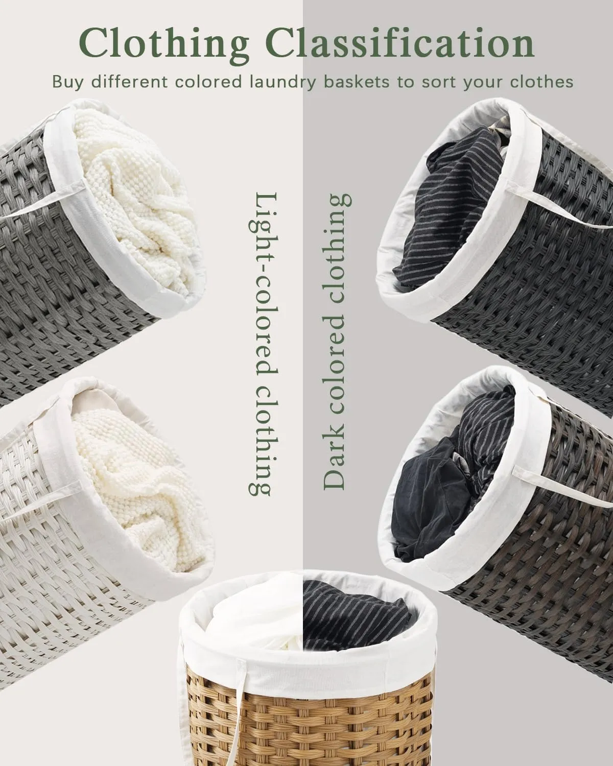 Large Laundry Hamper Laundry Basket Round 34.3 Gal (130 L) Handwoven Wicker Laundry Baskets Rattan Laundry Basket with Removable Bag Handles 2 Mesh Bags for Living Room Bedroom Black