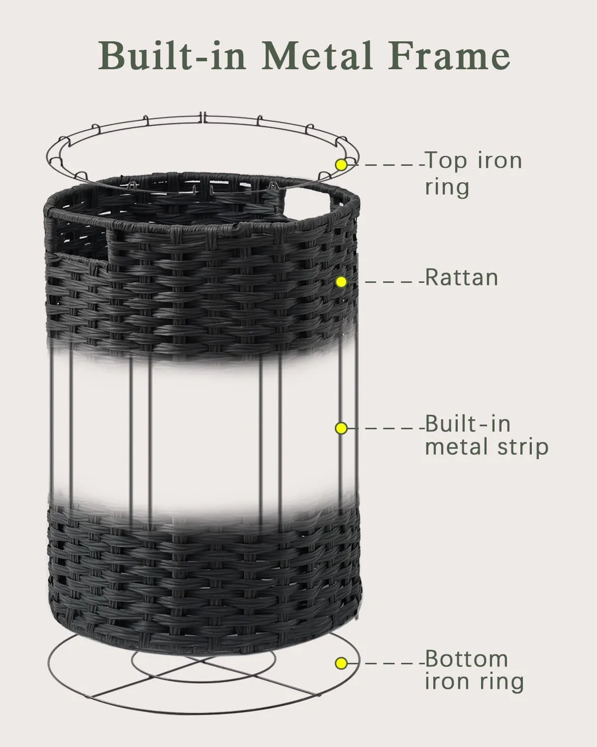 Large Laundry Hamper Laundry Basket Round 34.3 Gal (130 L) Handwoven Wicker Laundry Baskets Rattan Laundry Basket with Removable Bag Handles 2 Mesh Bags for Living Room Bedroom Black