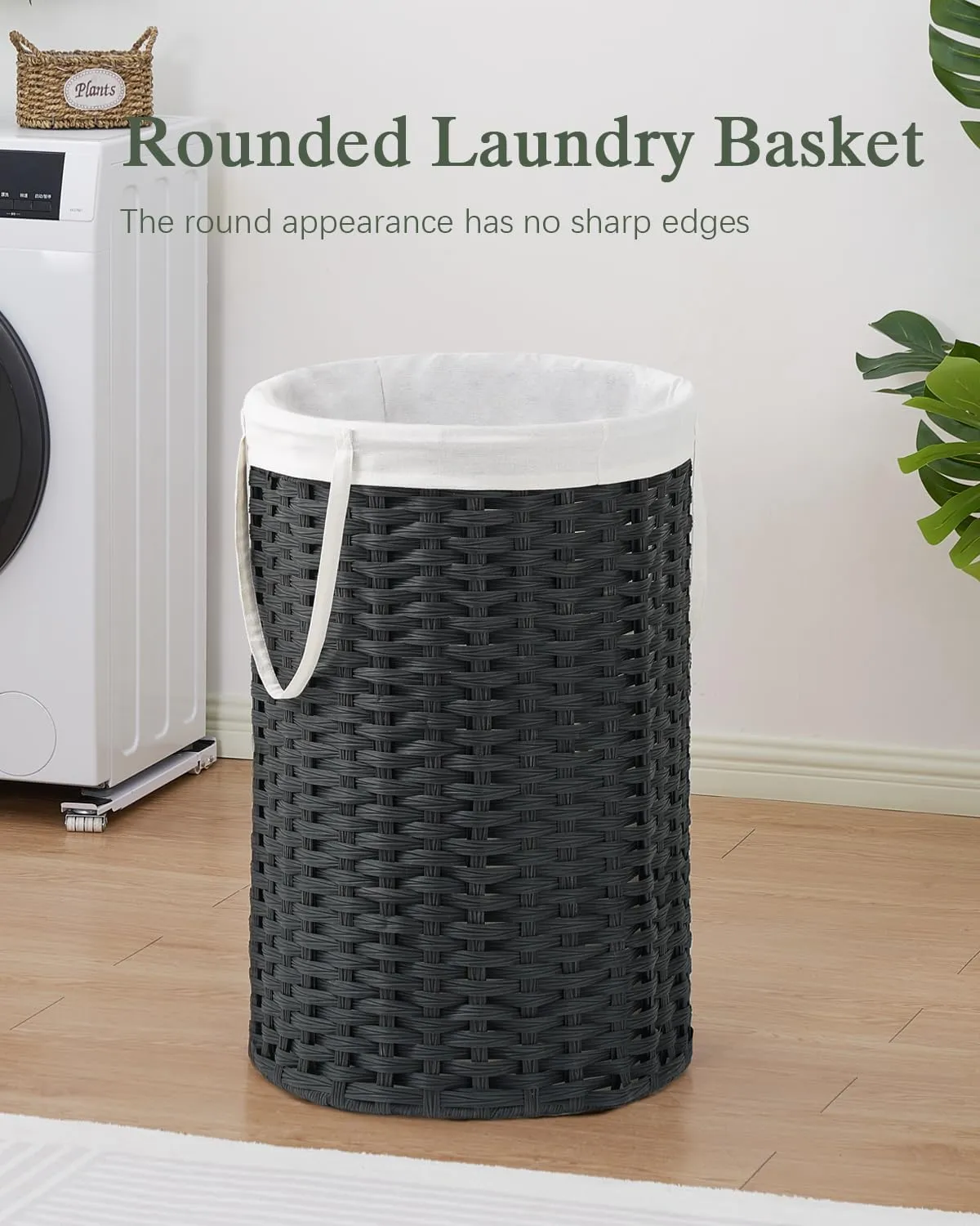 Large Laundry Hamper Laundry Basket Round 34.3 Gal (130 L) Handwoven Wicker Laundry Baskets Rattan Laundry Basket with Removable Bag Handles 2 Mesh Bags for Living Room Bedroom Black