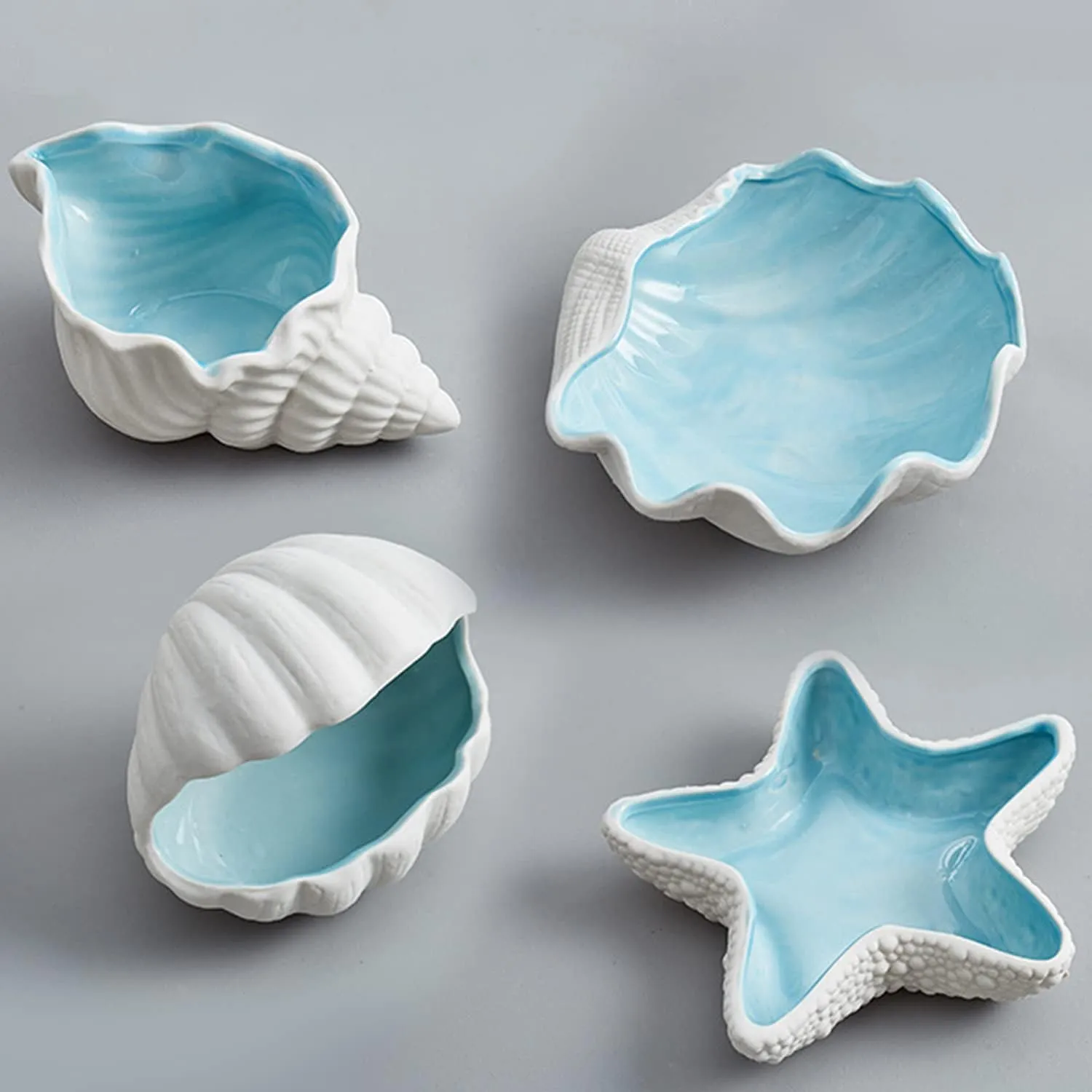 Large Shell Jewelry Dish Tray 7.7 L x 4.7 W x 3.5 H inches Ceramic Shell Ring Holder Seashell Bowl Decorative Trays Cute Jewelry Organize Key Storage Tray for Home Decor Porcelain Jewelry Deco