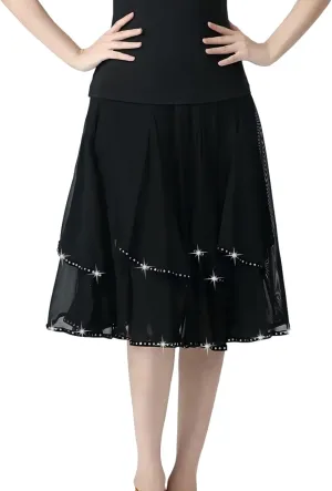 Latin Dance Skirt Modern Dance Big Swing Skirt Ballroom Dance Mesh Sequins Performance Costume