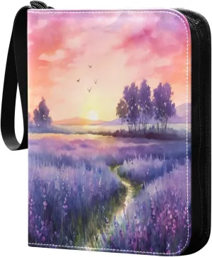 Lavender Painting Card Binder with Double Sided PU Leather Holder Albums Book with 400 Pockets for Collectible Trading Card Games Card