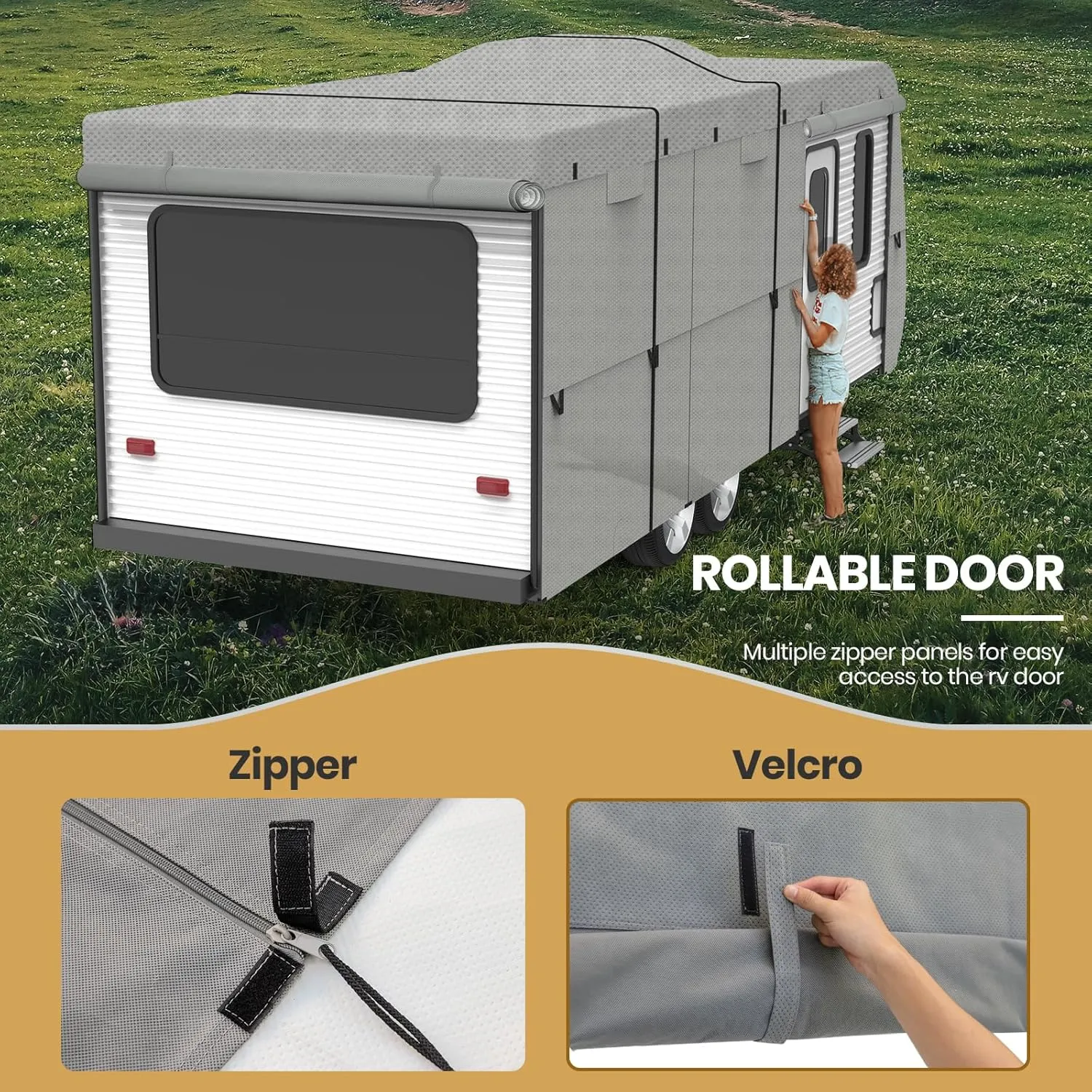 Leader Accessories RV Cover 20'-22' ft Travel Trailer Cover Windproof Extra Thick 5 Layers Upgraded Camper Cover with Tire Covers, Grey