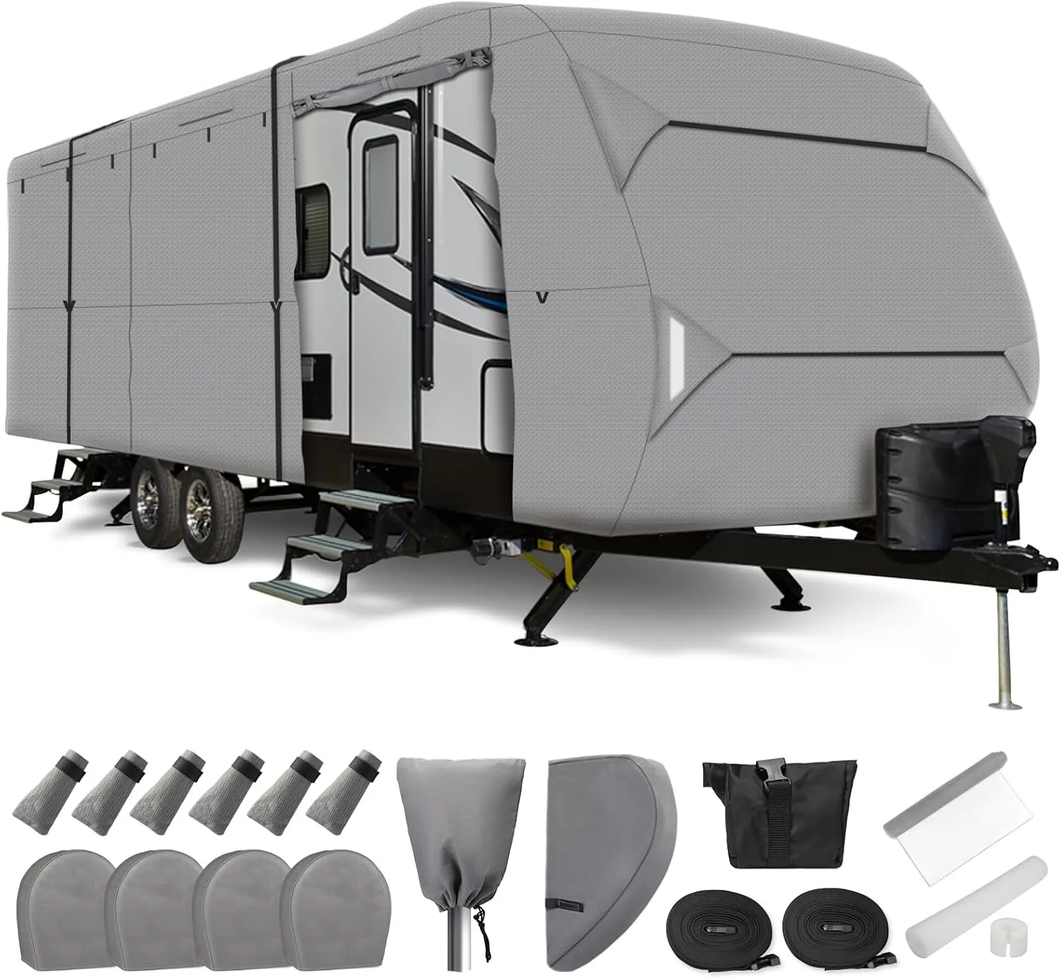 Leader Accessories RV Cover 20'-22' ft Travel Trailer Cover Windproof Extra Thick 5 Layers Upgraded Camper Cover with Tire Covers, Grey