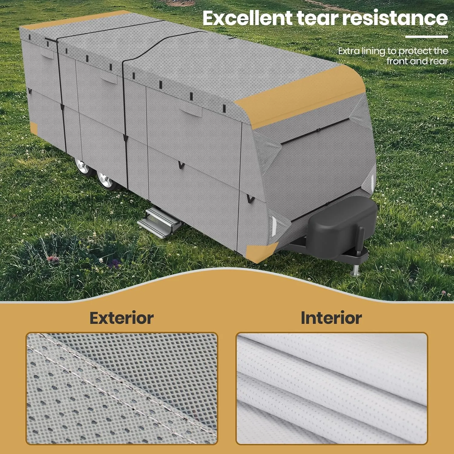 Leader Accessories RV Cover 20'-22' ft Travel Trailer Cover Windproof Extra Thick 5 Layers Upgraded Camper Cover with Tire Covers, Grey