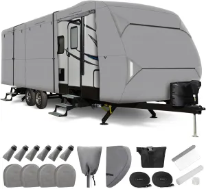 Leader Accessories RV Cover 20'-22' ft Travel Trailer Cover Windproof Extra Thick 5 Layers Upgraded Camper Cover with Tire Covers, Grey