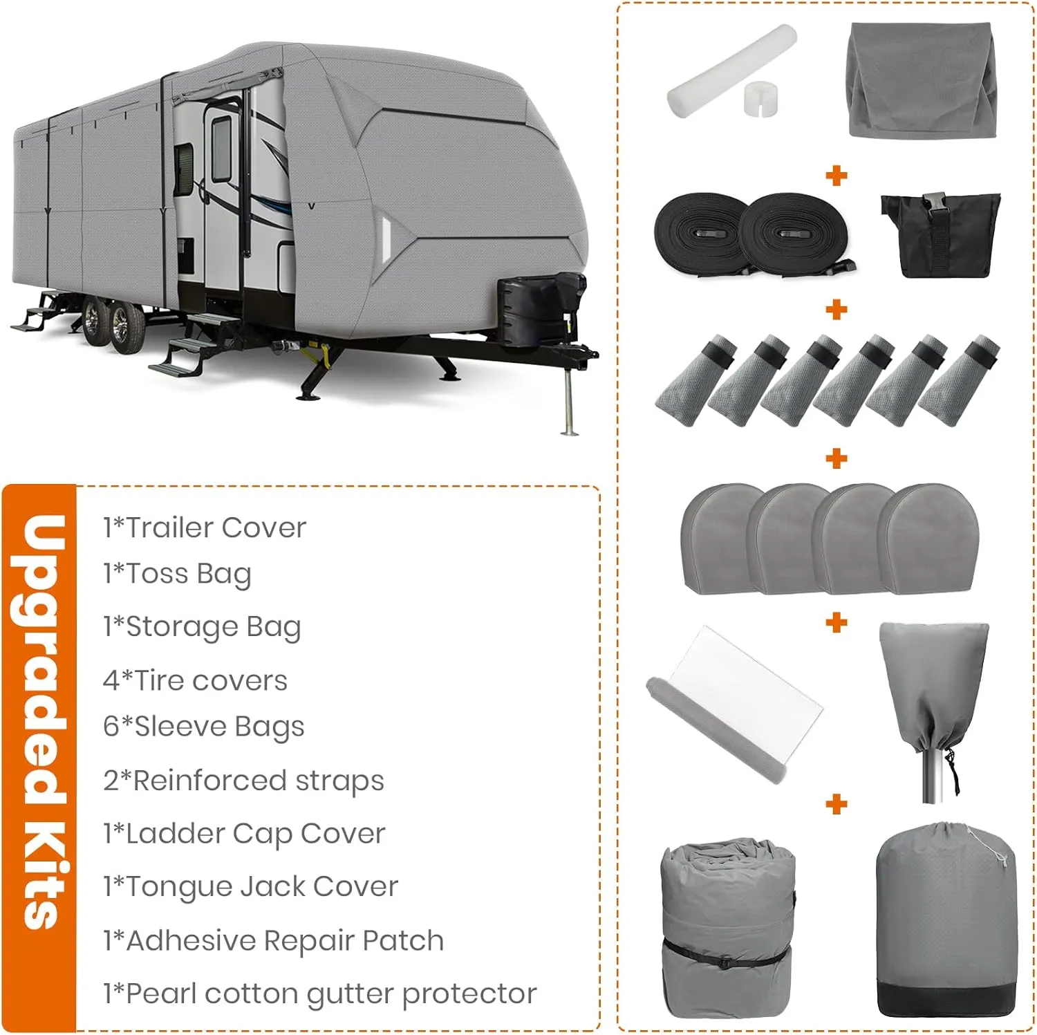 Leader Accessories RV Cover 20'-22' ft Travel Trailer Cover Windproof Extra Thick 5 Layers Upgraded Camper Cover with Tire Covers, Grey