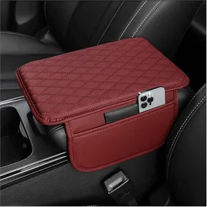 Leather Car Center Console Cover for Seat Ateca FR Facelift, Universal Car Armrest Cover Protector 2 Storage Bags Waterproof Anti Scratch Interior Accessories, Red