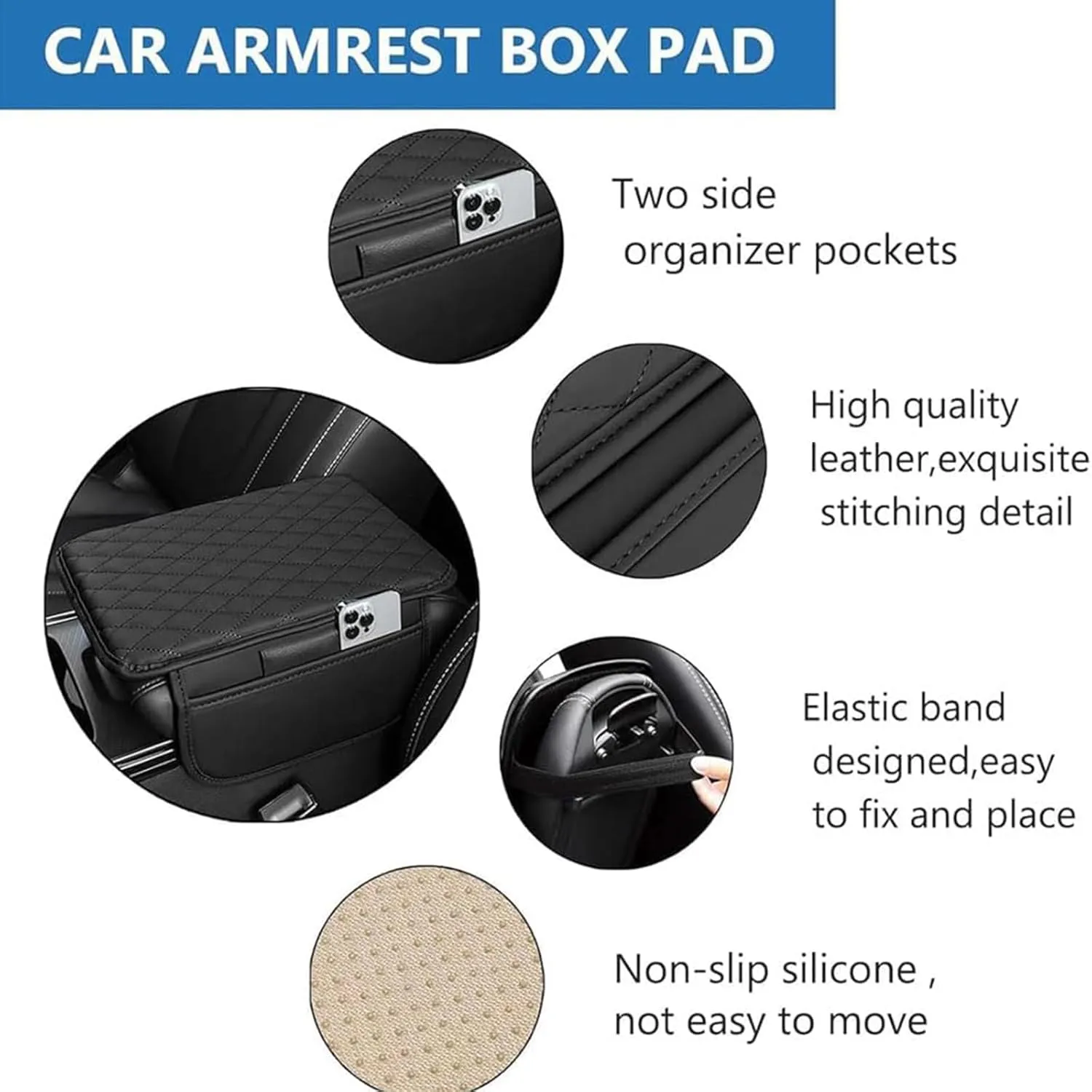 Leather Car Center Console Cover for Seat Ateca FR Facelift, Universal Car Armrest Cover Protector 2 Storage Bags Waterproof Anti Scratch Interior Accessories, Red