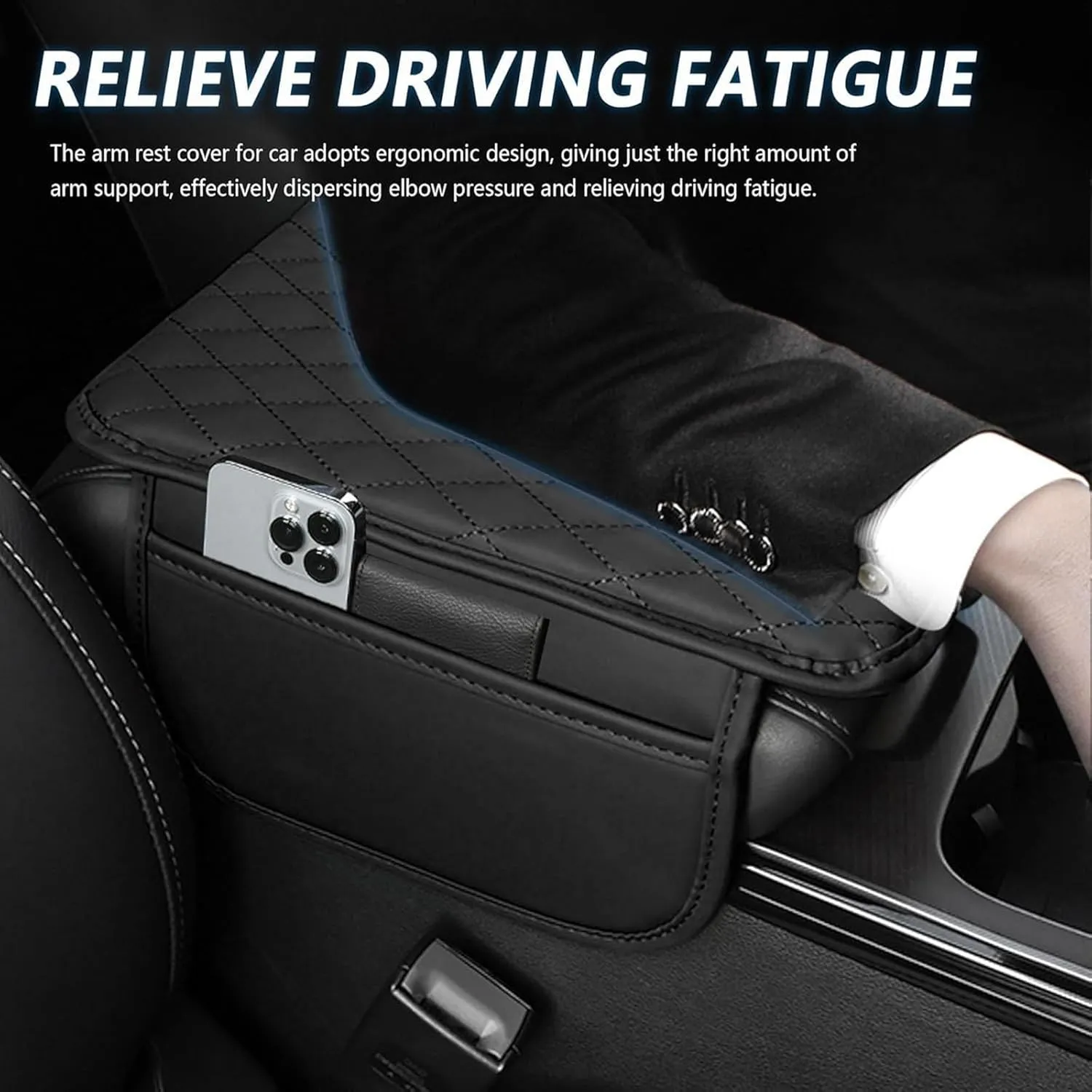 Leather Car Center Console Cover for Seat Ateca FR Facelift, Universal Car Armrest Cover Protector 2 Storage Bags Waterproof Anti Scratch Interior Accessories, Red