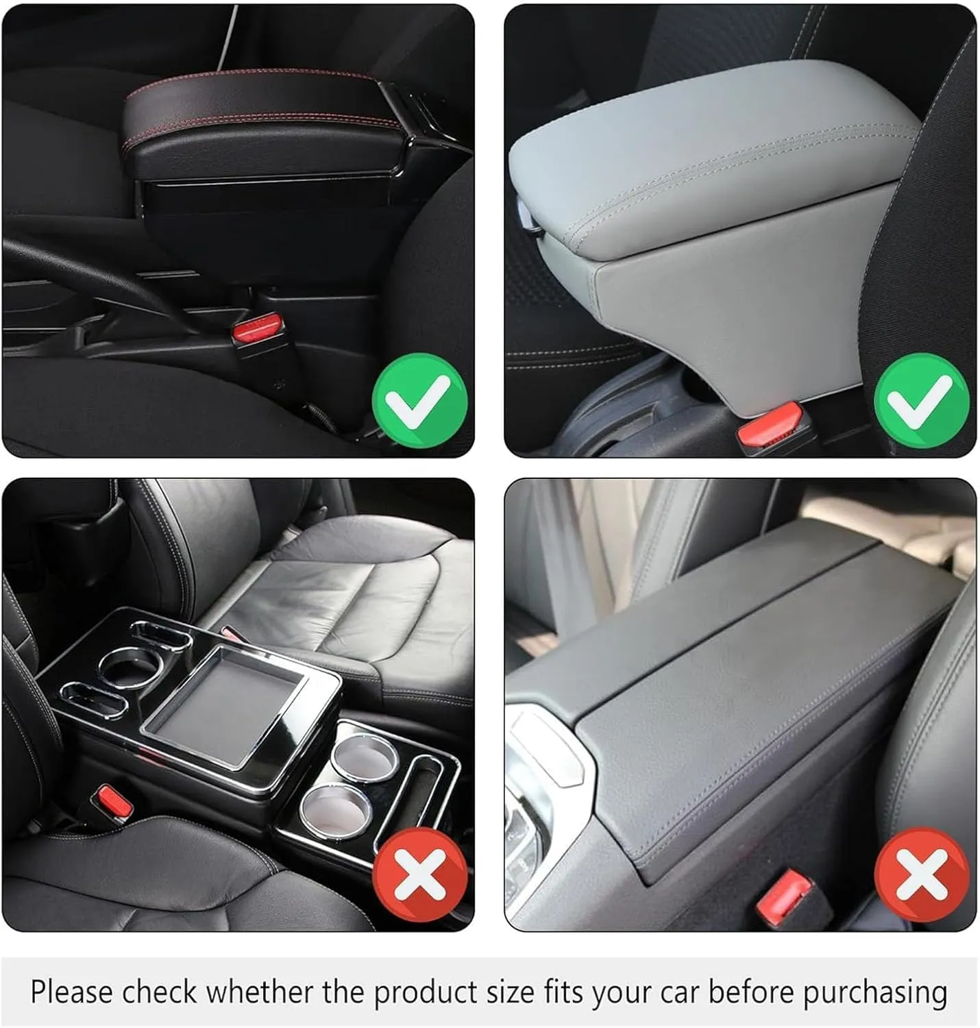 Leather Car Center Console Cover for Seat Ateca FR Facelift, Universal Car Armrest Cover Protector 2 Storage Bags Waterproof Anti Scratch Interior Accessories, Red