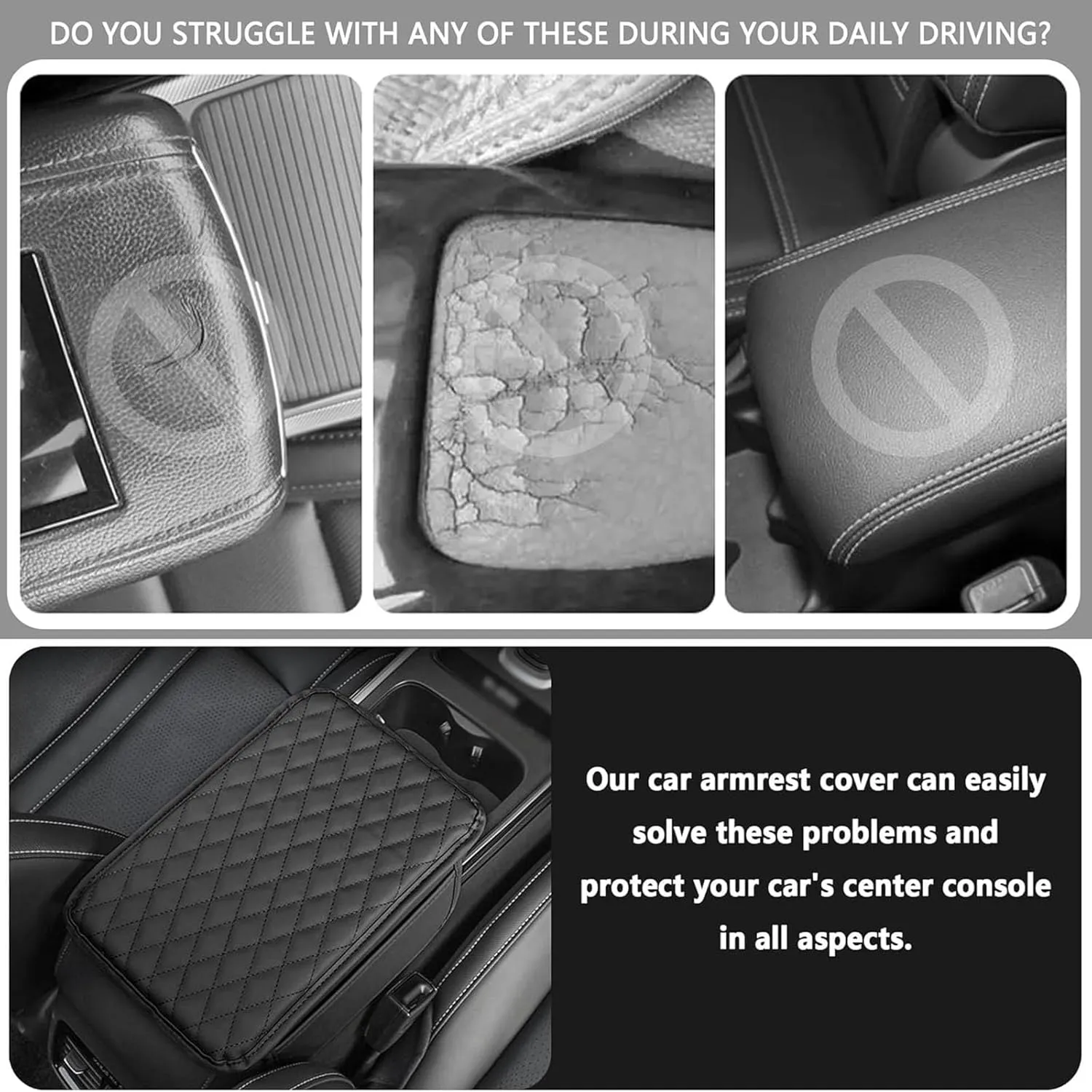 Leather Car Center Console Cover for Seat Ateca FR Facelift, Universal Car Armrest Cover Protector 2 Storage Bags Waterproof Anti Scratch Interior Accessories, Red