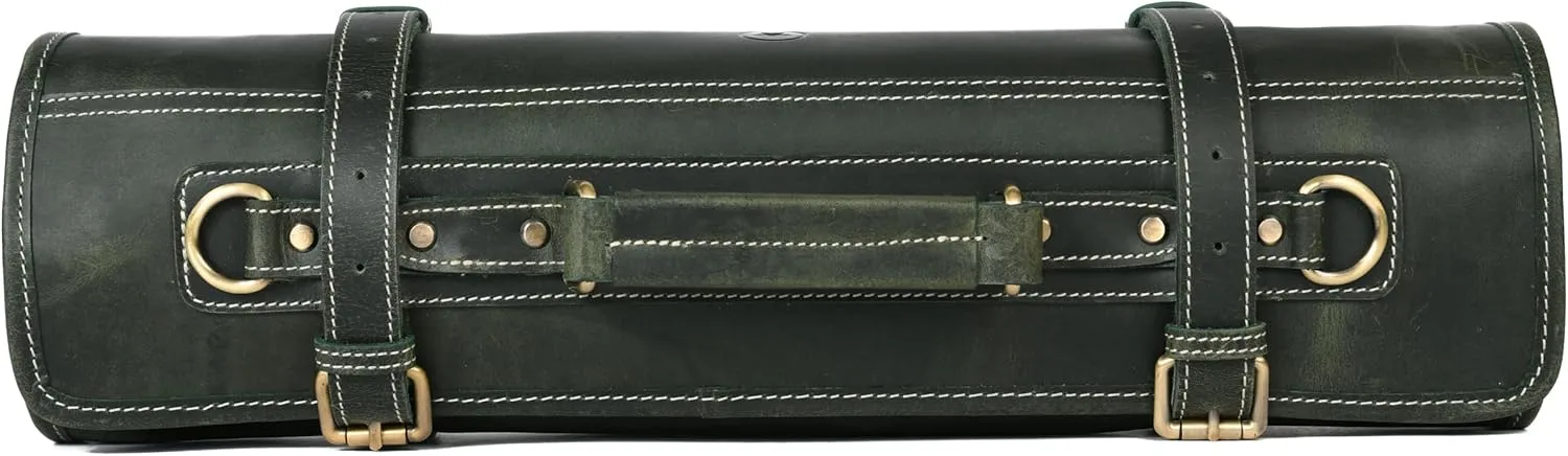 Leather Knife Roll Storage Bag, Elastic and Expandable 10 Pockets, Adjustable/Detachable Shoulder Strap, Travel-Friendly Chef Knife Case