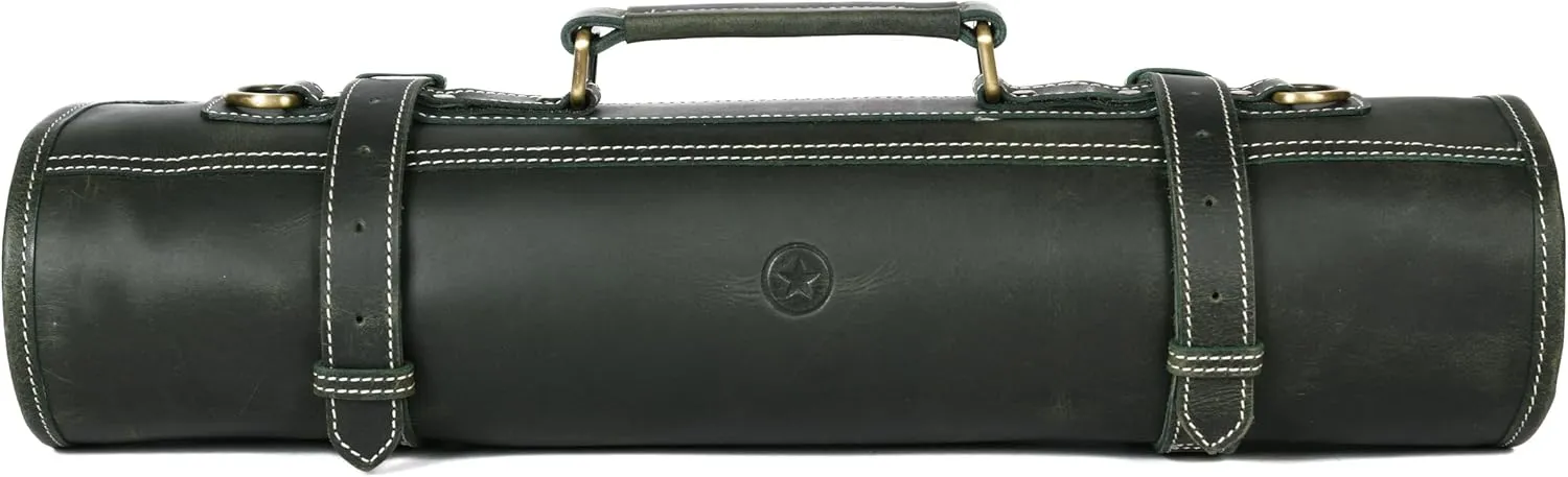 Leather Knife Roll Storage Bag, Elastic and Expandable 10 Pockets, Adjustable/Detachable Shoulder Strap, Travel-Friendly Chef Knife Case