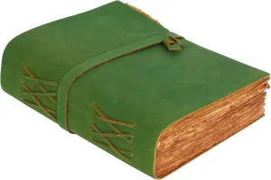 LEATHER VILLAGE - Vintage Leather Bound Journal for Men & Women - 10"X7" | Green | 200 Deckle Edges Watercolor Paper - Book of Shadows, Writing Notebook, Sketchbook, Planner, Spell book
