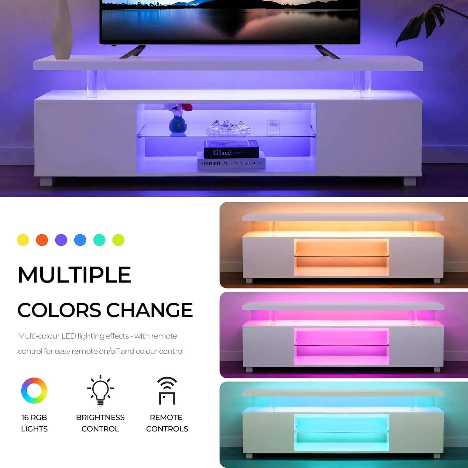 LED TV Stand White TV Stands for Living Room Modern TV Stand with Storage for 65/70/75 inche TVs Entertainment Center for Living Room