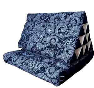 Leewadee 1-Fold Mat with Triangle Cushion – Comfortable TV Pillow, Foldable Mattress with Cushion Made of Kapok, 30 x 20 inches, Blue White