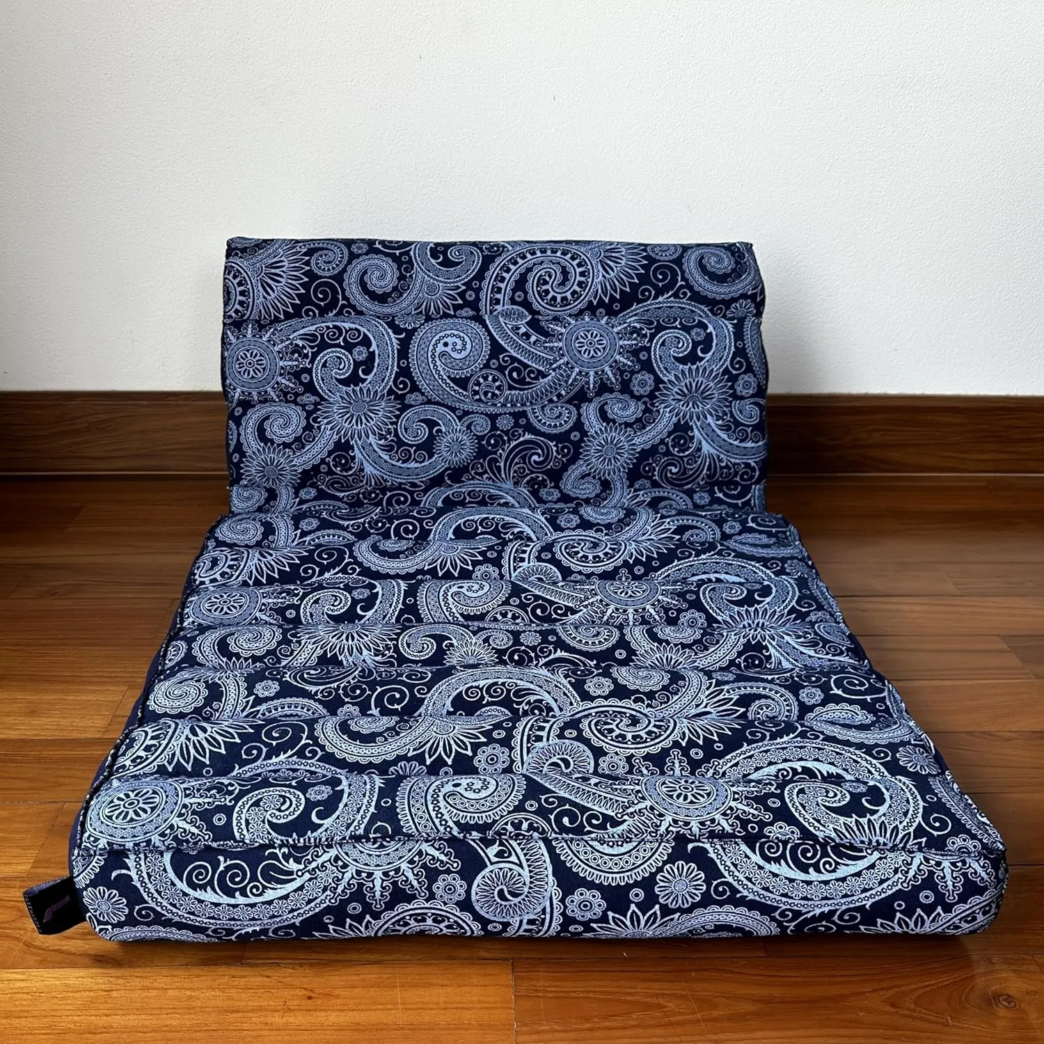 Leewadee 1-Fold Mat with Triangle Cushion – Comfortable TV Pillow, Foldable Mattress with Cushion Made of Kapok, 30 x 20 inches, Blue White