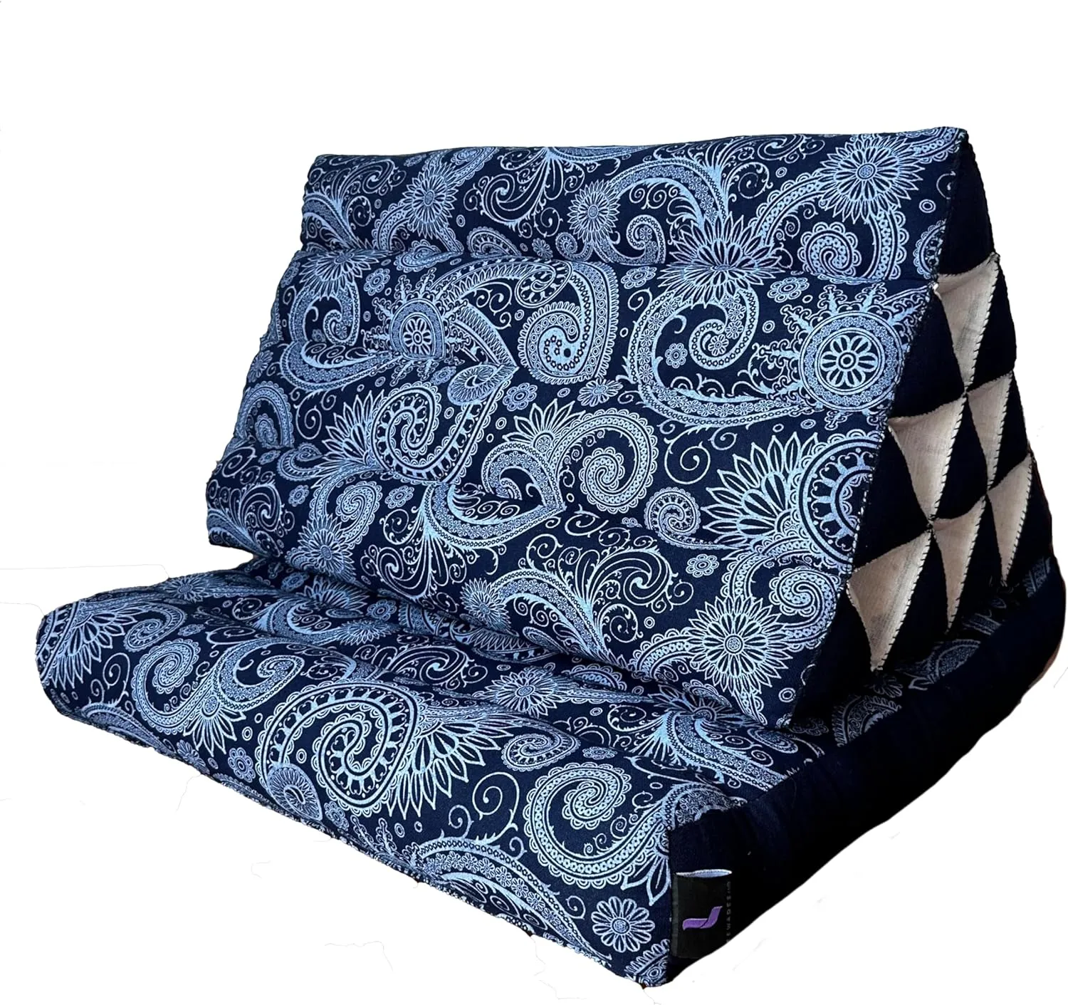 Leewadee 1-Fold Mat with Triangle Cushion – Comfortable TV Pillow, Foldable Mattress with Cushion Made of Kapok, 30 x 20 inches, Blue White