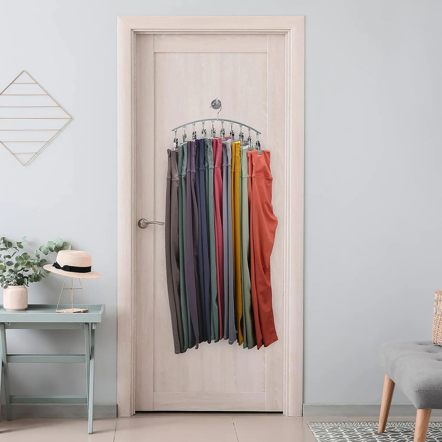 Legging Organizer for Closet, Metal Yoga Pants Hanger w/Rubber Coated 2 Pack w/10 Clips Hold 20 Leggings, Hangers Space Saving Hanging Closet Organizer for Closet Organizers and Storage-Grey