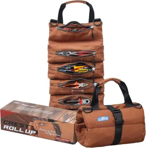 LETINE Crest Canvas Tool Roll Bag - Portable 6-Pocket EDC Roll up Tool Bag with Premium Rust-Proof Zippers, Reinforced Stitching - Compact Tool Organizer Gift for Dads, Mechanics, Electricians (Brown)
