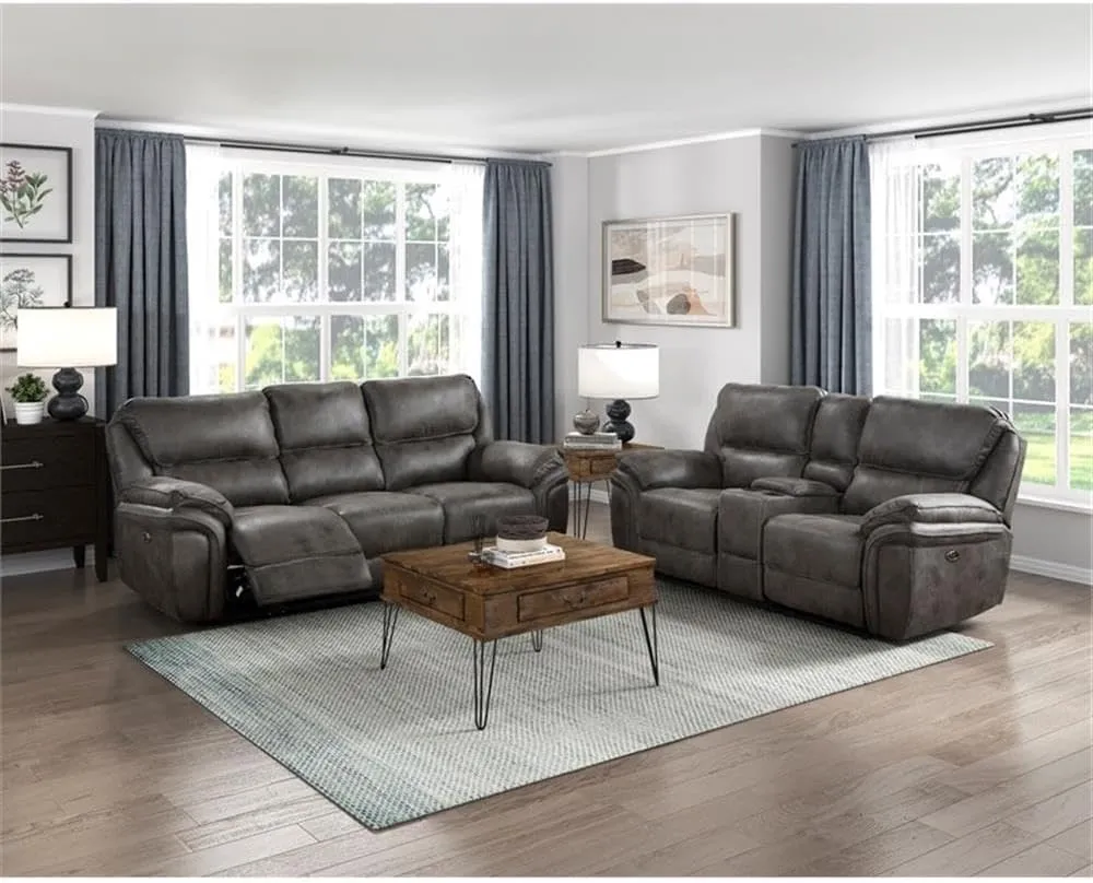 Lexicon Proctor 2-Piece Microfiber Power Reclining Sofa Set in Gray