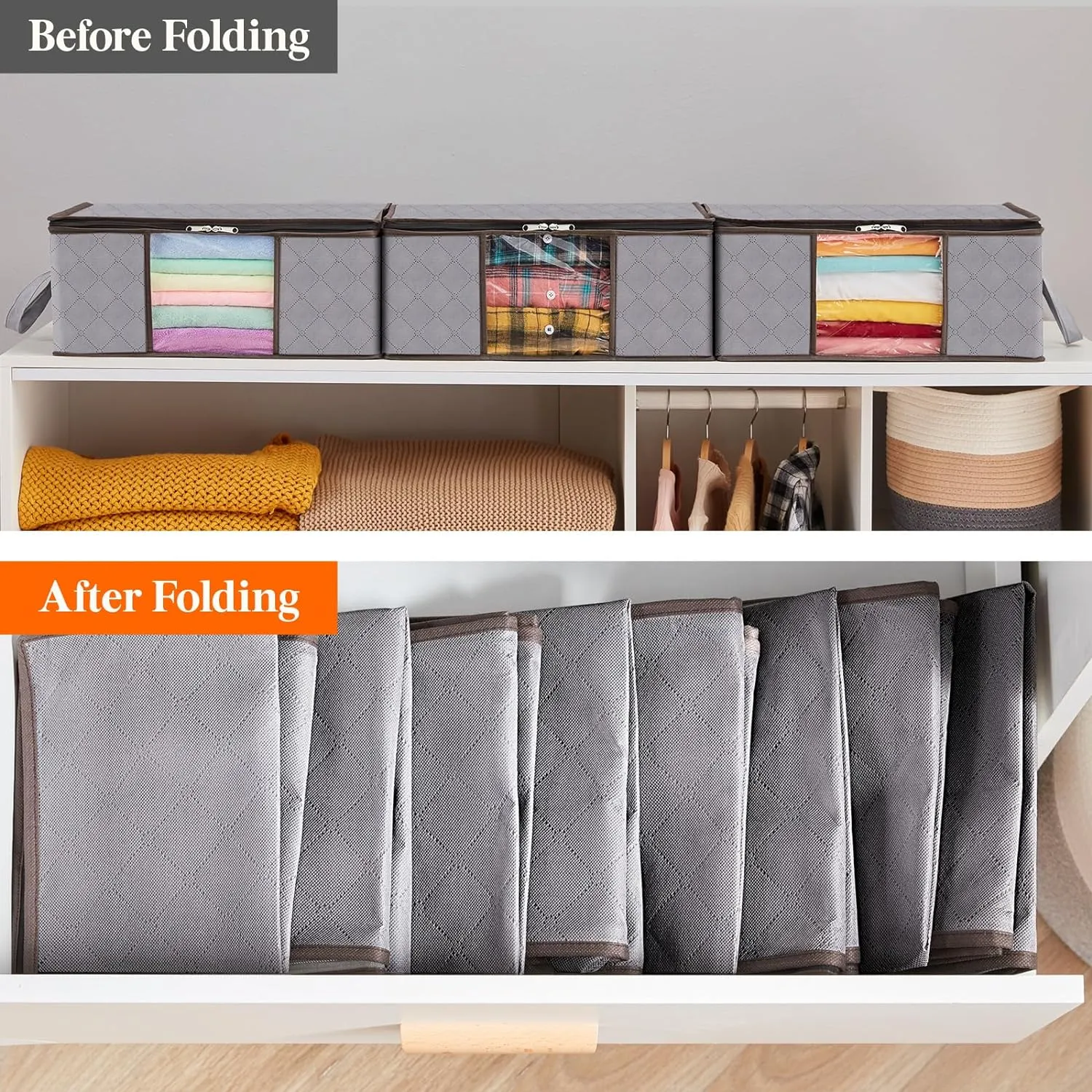 Lifewit 6 Pack Clothes Storage Bag, Foldable Storage Bin Closet Organizer with Reinforced Handle, Sturdy Fabric Blanket Storage with Clear Window, Storage Containers for Clothing, Bedding, Light Gray