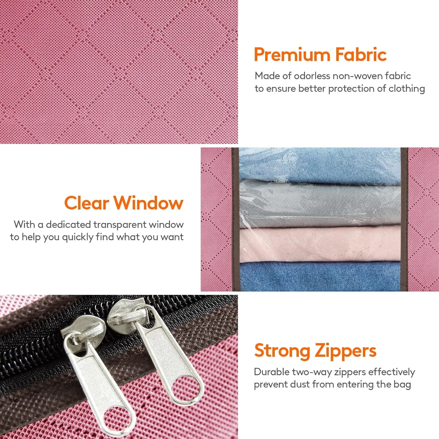 Lifewit 6 Pack Clothes Storage Bag, Foldable Storage Bin Closet Organizer with Reinforced Handle, Sturdy Fabric Blanket Storage with Clear Window, Storage Containers for Clothing, Bedding, Pink