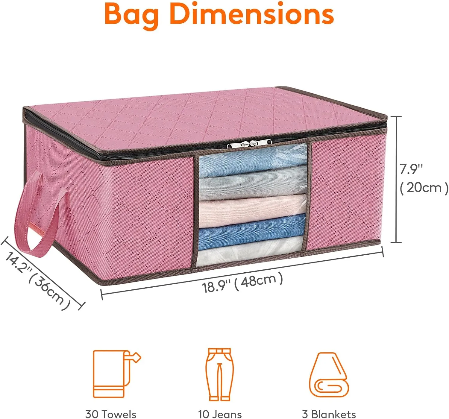 Lifewit 6 Pack Clothes Storage Bag, Foldable Storage Bin Closet Organizer with Reinforced Handle, Sturdy Fabric Blanket Storage with Clear Window, Storage Containers for Clothing, Bedding, Pink