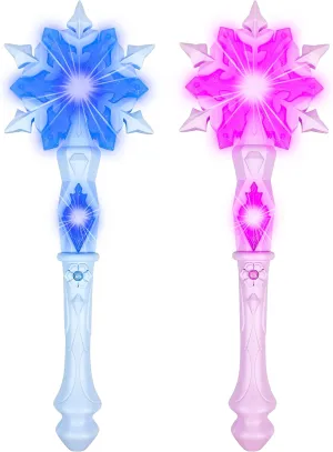 Light Up Frozen Snowflake Wand with Sound(Motion Sensitive) Magic Toy for Kids Girls Princess Party Favors Costume Cosplay Accessories 2 Pieces Blue & Pink