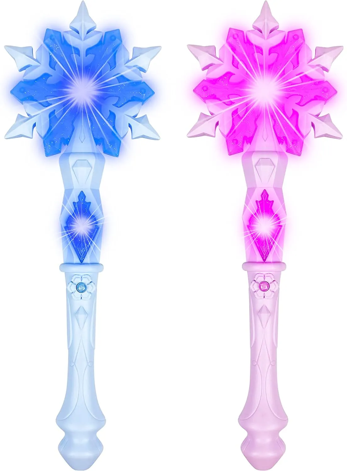 Light Up Frozen Snowflake Wand with Sound(Motion Sensitive) Magic Toy for Kids Girls Princess Party Favors Costume Cosplay Accessories 2 Pieces Blue & Pink
